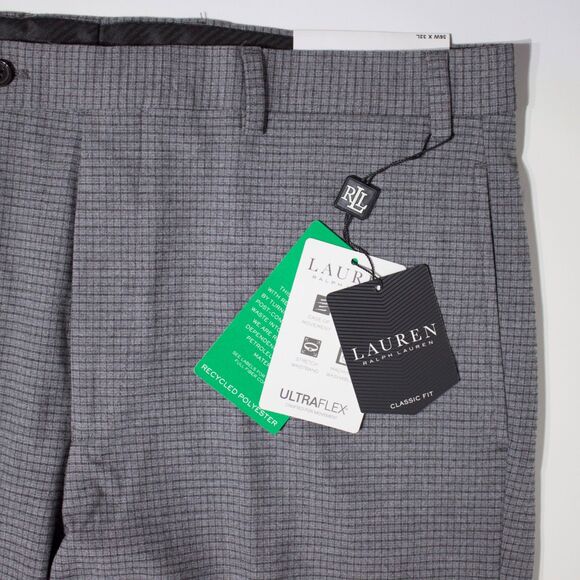 NWT $95 Ralph Lauren Norton Ultraflex Light Grey Check Flat Front Pant Men 36x32 - Picture 5 of 8